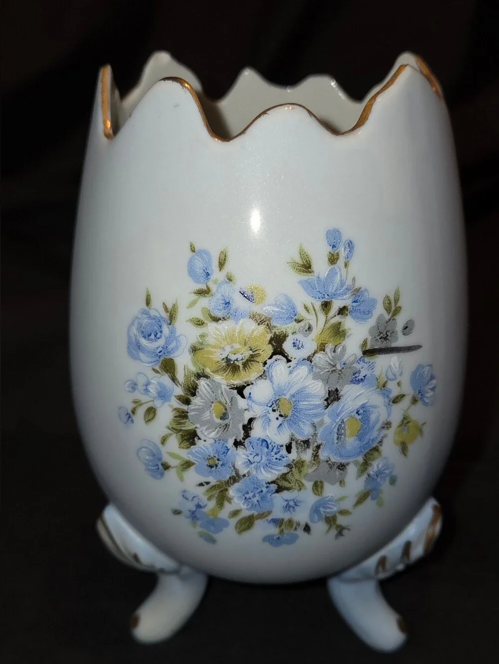 Vintage Blue Inarco Japan Porcelain Cracked Egg Vase 5.5
